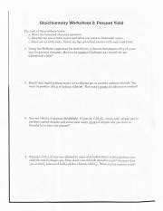 Stoichiometry Worksheet 2 Percent Yield Pdf Course Hero