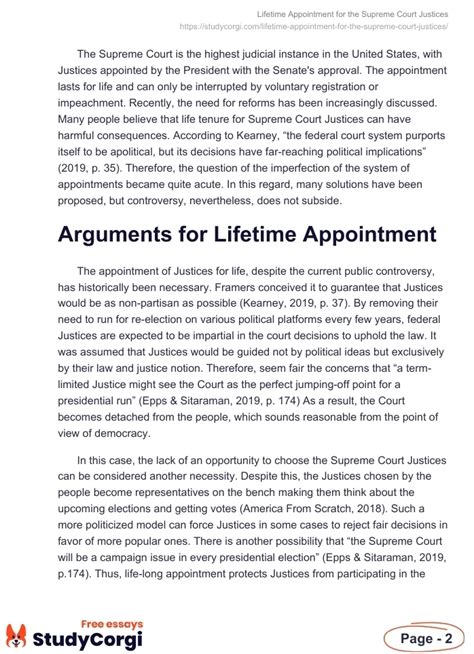 Lifetime Appointment For The Supreme Court Justices Free Essay Example