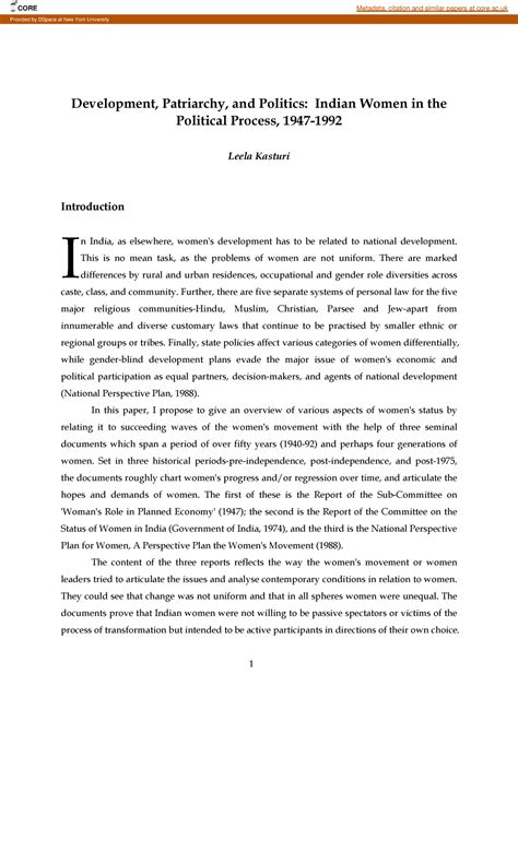 Development, Patriarchy, and Politics- Indian Women in the Political Process, 1947-1992 - - Studocu