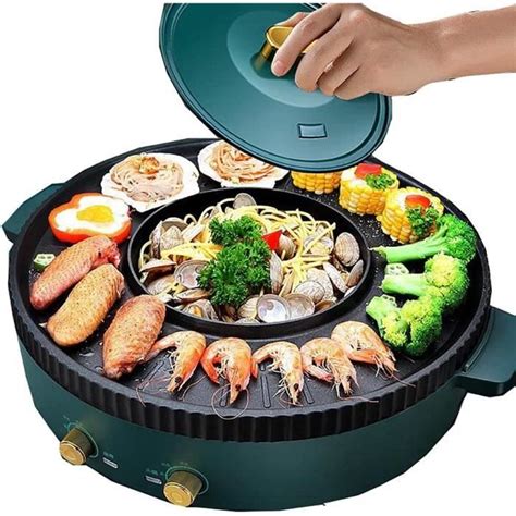 Hot Pot Et Plaque De Gril En Fondue Electrique Hot Pot BBQ Grande Capacité Séparée Double