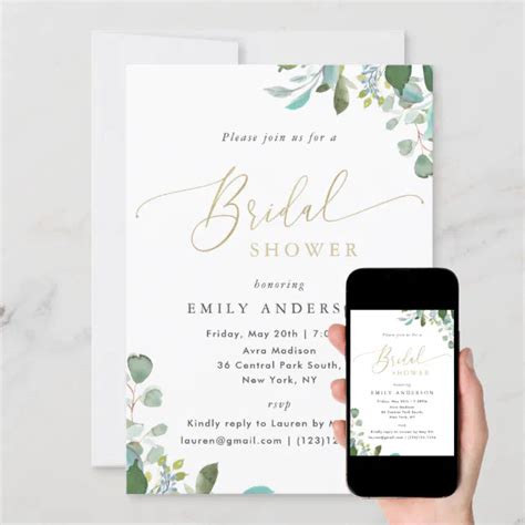 Watercolor Eucalyptus Greenery Bridal Shower Invitation Zazzle