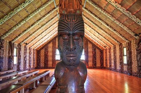 Interior Of A Maori Meeting House Or Wharenui Editorial Stock Image