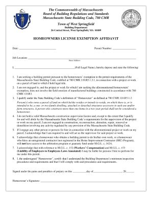 Fillable Online HOMEOWNERS LICENSE EXEMPTION AFFIDAVIT Fax Email Print