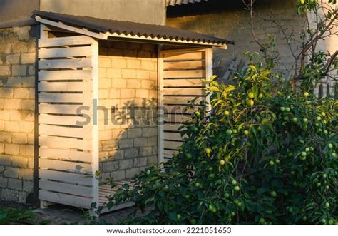 Empty Firewood Rack Storing Firewood Garden Stock Photo 2221051653