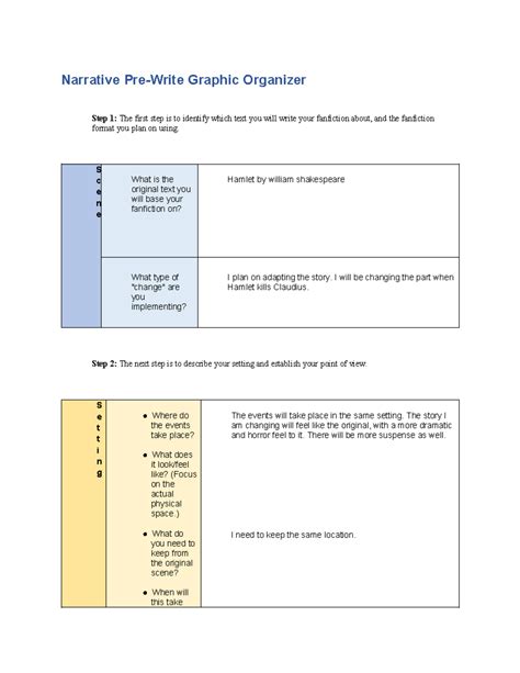 Untitled Document 5 Narrative Pre Write Graphic Organizer Step 1 The First Step Is To