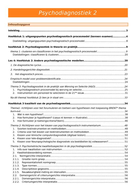 Inhoud Lessen Psychodiagnostiek 2 Toegepaste Psychologie