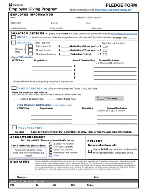 Fillable Online Kingcounty GovmediaPLEDGE FORM Kingcounty Gov Fax