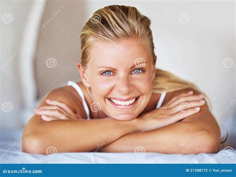 Smiling Woman In Bed Stock Photo Image Of Fresh Lovely 21388772