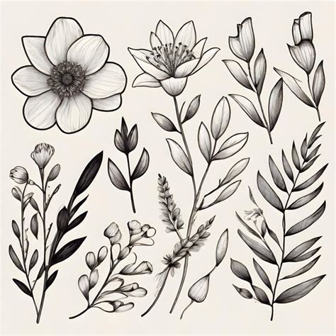 Premium Photo Hand Drawn Floral Elements Collection