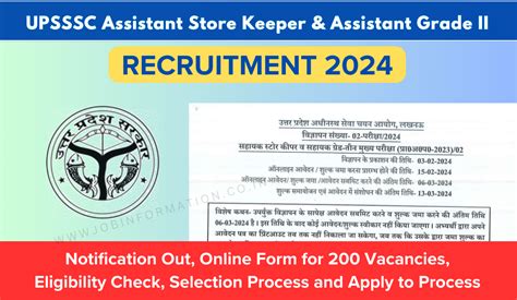 Upsssc Assistant Store Keeper Recruitment 2024 Online Form For 200