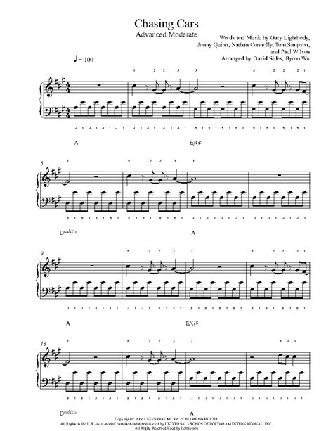 Chasing Cars By Snow Patrol Sheet Music And Lesson Advanced Level