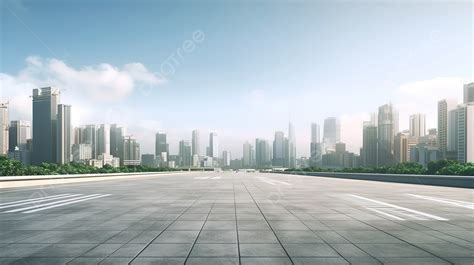 The Long Empty Road With Cities In The Background 3d Rendering