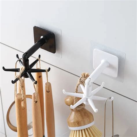 Kitchen Hooks Self Adhesive 6 Hooks 360 Degrees Rotated Wall Door Hook