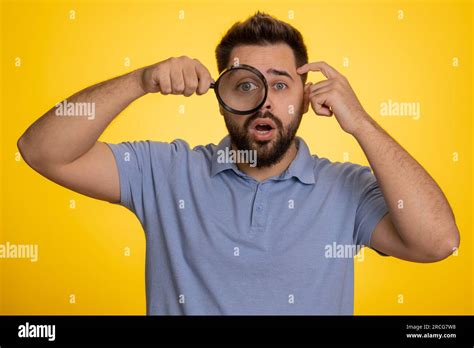 Investigator Researcher Scientist Man Holding Magnifying Glass Near