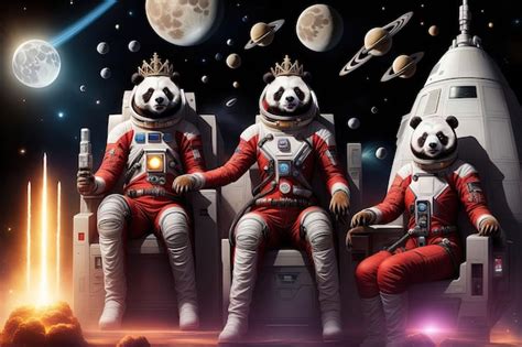 Premium Ai Image Evil Panda Emperors Space Pirate Queen And King