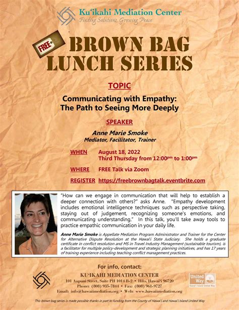 Free Brown Bag Lunch Series Kuikahi Mediation Center