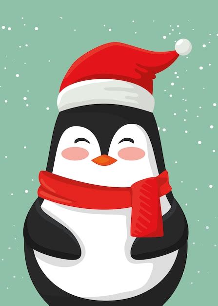 Feliz navidad lindo pingüino personaje Vector Gratis