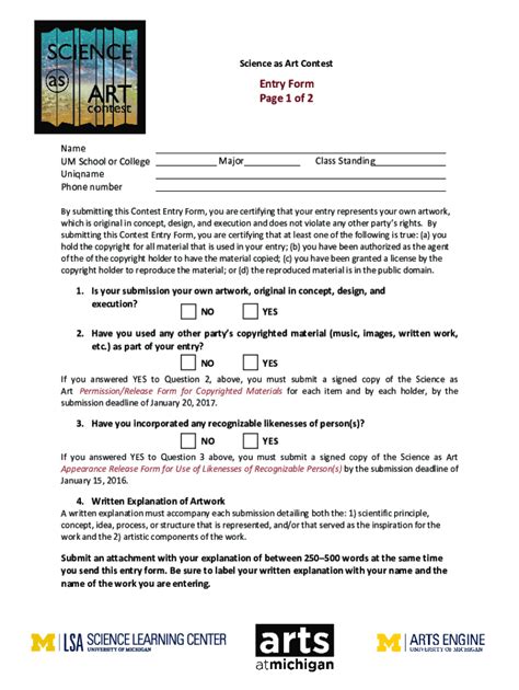 Fillable Online Lsa Umich Entry Form Page Of Lsa University Of