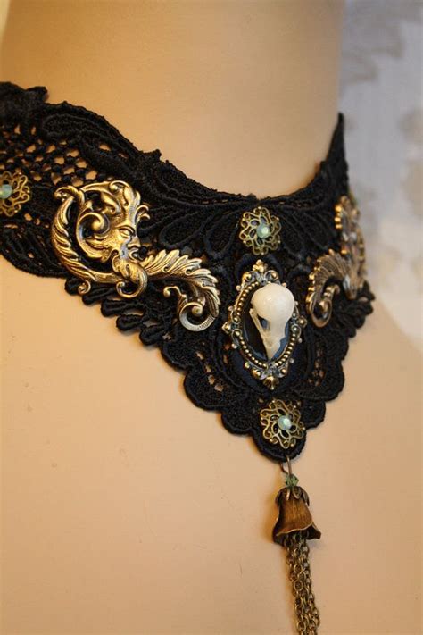 Lace Choker Real Bird Skull Gothic Victorian By Poppenkraal €7500