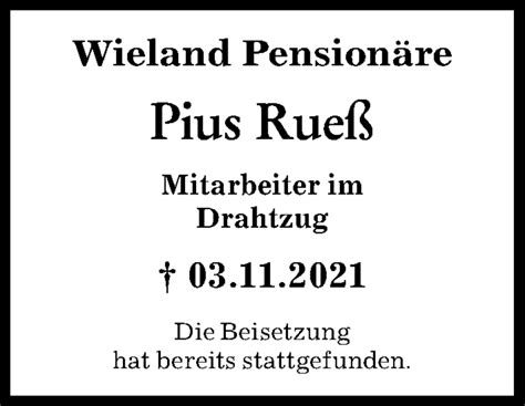 Traueranzeigen Von Pius Rue Augsburger Allgemeine Zeitung