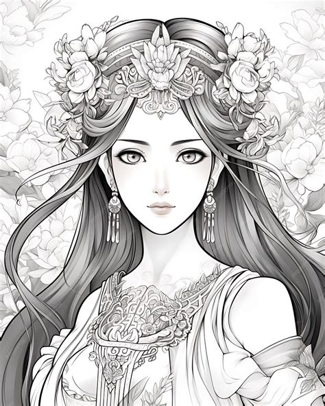 Premium Photo Asian Princess Coloring Page Style 2