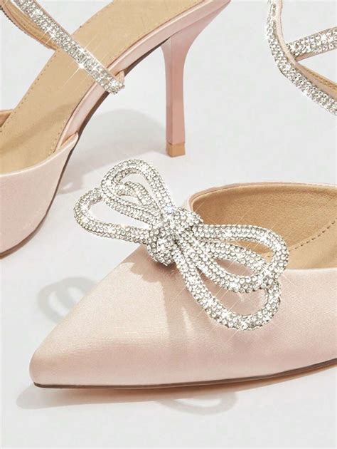 Cuccoo Chicest Woman Shoes Rhinestone Bow Decor Satin Point Toe