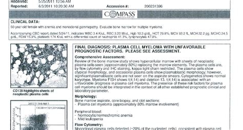 jm's Adventure with Multiple Myeloma: Bone Marrow Biopsy Results June 6 2011