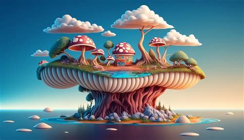 Premium Photo Fantastic Mushroom Surreal Float Island Landscape