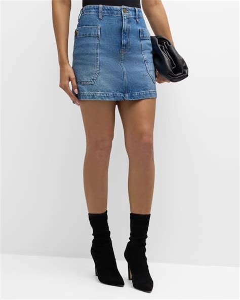 Alice Olivia Carter Pleated Denim Mini Skirt Neiman Marcus