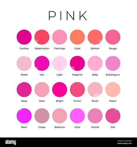 Pink Color Shades Swatches Palette With Names Stock Vector Image And Art