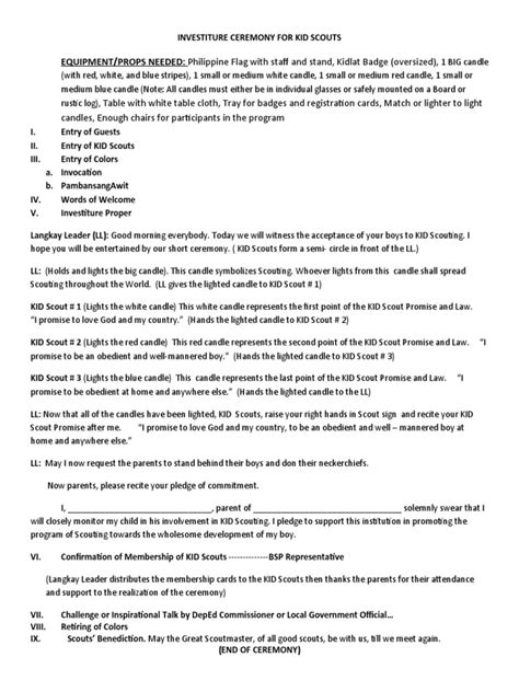Investiture Ceremony For Kid Scout Section Short Pdf Scouting