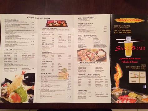 Sake Bomb Menu, Menu for Sake Bomb, Cicero, Syracuse - Urbanspoon/Zomato