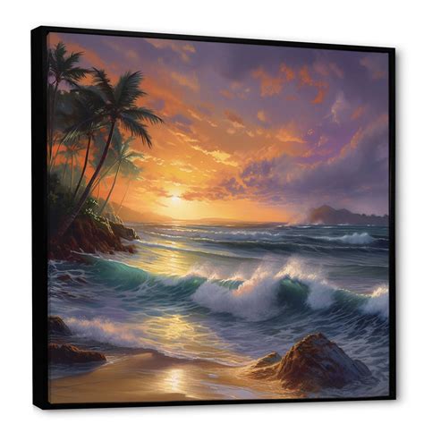 Designart Purple Orange Sunset At The Beach Ii Modern Landscape Beach