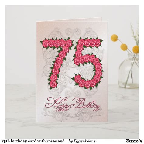 75th Birthday Card With Roses And Leaves Zazzle Birthday Cards