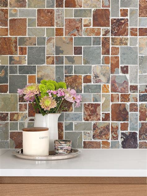 Slate Backsplash Tile Rustic Look Natural Slate Tile Backsplash