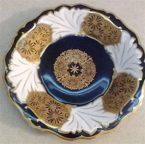 Vintage E Carstens Weimar Porzellanporcelain Plate With Cobalt Blue