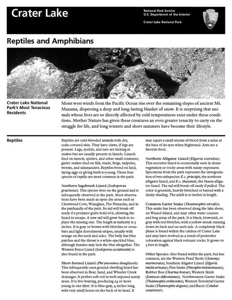 NPS Amphibians and Reptiles Species List | Crater Lake Institute – Enhancing the Visitors Experience