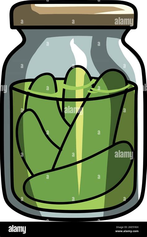 A Cartoon Style Jar Of Pickles Isolated On A Vertical White Background