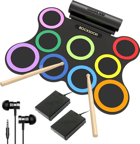 Amazon ROCKSOCKI Electric Drum Set 9 Drum Practice Pad Roll Up