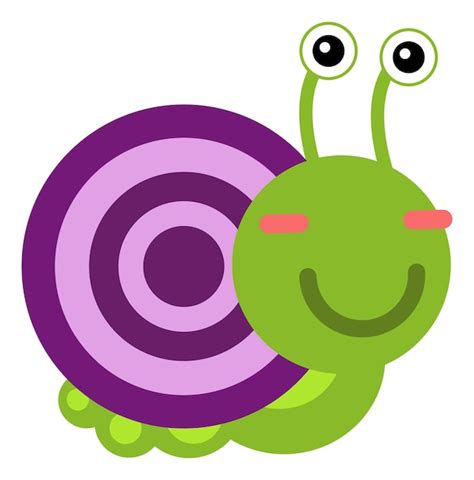 Lindo caracol con concha púrpura personaje de dibujos animados feliz