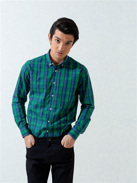 Blue And Green Plaid Checkered Shirt Brumano