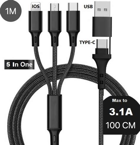 Femur 5 In 1 Oplaadkabel 1 Meter USB A En C Naar Lightning USB A