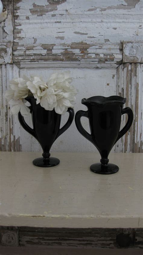 Pair Of Vintage Le Smith Blackamethyst Milk Glass Vase Urn Etsy Milk Glass Vase Vintage