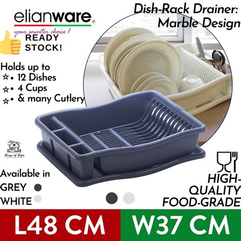 Ready Stock Mpe Elianware Marble Design Home Dish Rack Drainer