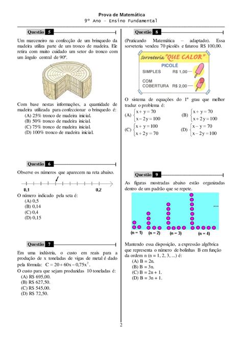 Exercicios Matematica 9 Ano Educação