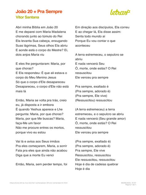 Letra Musica Joao 20 - Letra de João 20 + Pra Sempre | PDF | Maria, mãe de Jesus ...
