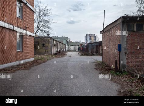 Abandoned Factories And Warehouses In Red Brick With Broken Windows