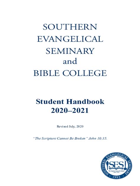 Fillable Online Southern Evangelical Seminary And Bible College Student