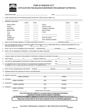 Fillable Online Application For Major Subdivision Preliminary Approval