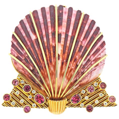 Diamond Ruby Shell Gold Brooch Pin For Sale At 1stdibs